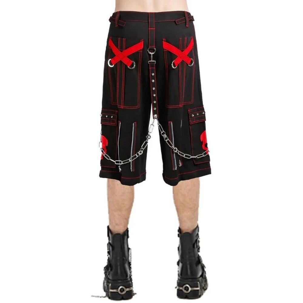 Gothic Bondage Red Skull Shorts Black Red Alternative Punk Rock Emo Shorts - Picture 2 of 7